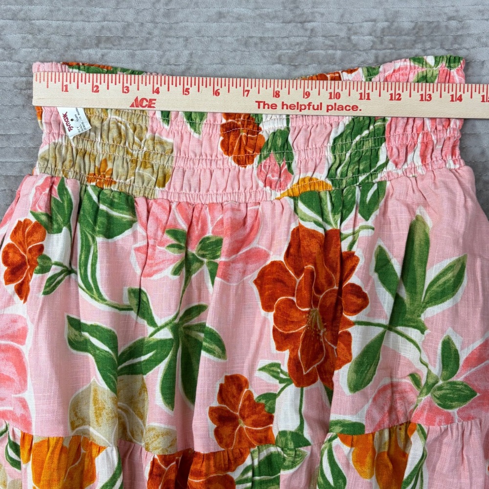 Paper Heart Floral Maxi Skirt XL Pink Linen Blend Smocked Tiered Boho Tropical - Picture 5 of 8
